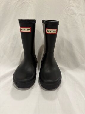 Toddler Hunter Black Rain Boots with Red Logo Trim